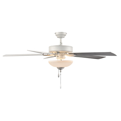 52 Inch Galeson AC Matte White Indoor Ceiling Fan 5-Blade 2 Lights Reversible