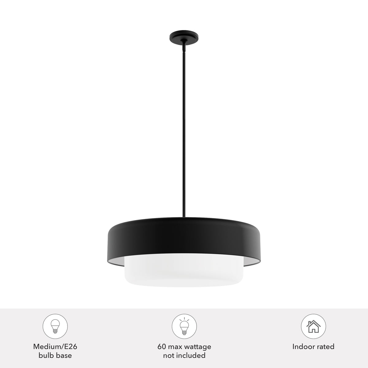 Station 24-inch 4-light Natural Black Iron Pendant with Frosted Cased White Glass