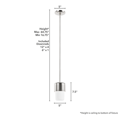 Station 5-inch 1-light Brushed Nickel Pendant with Frosted Cased White Glass