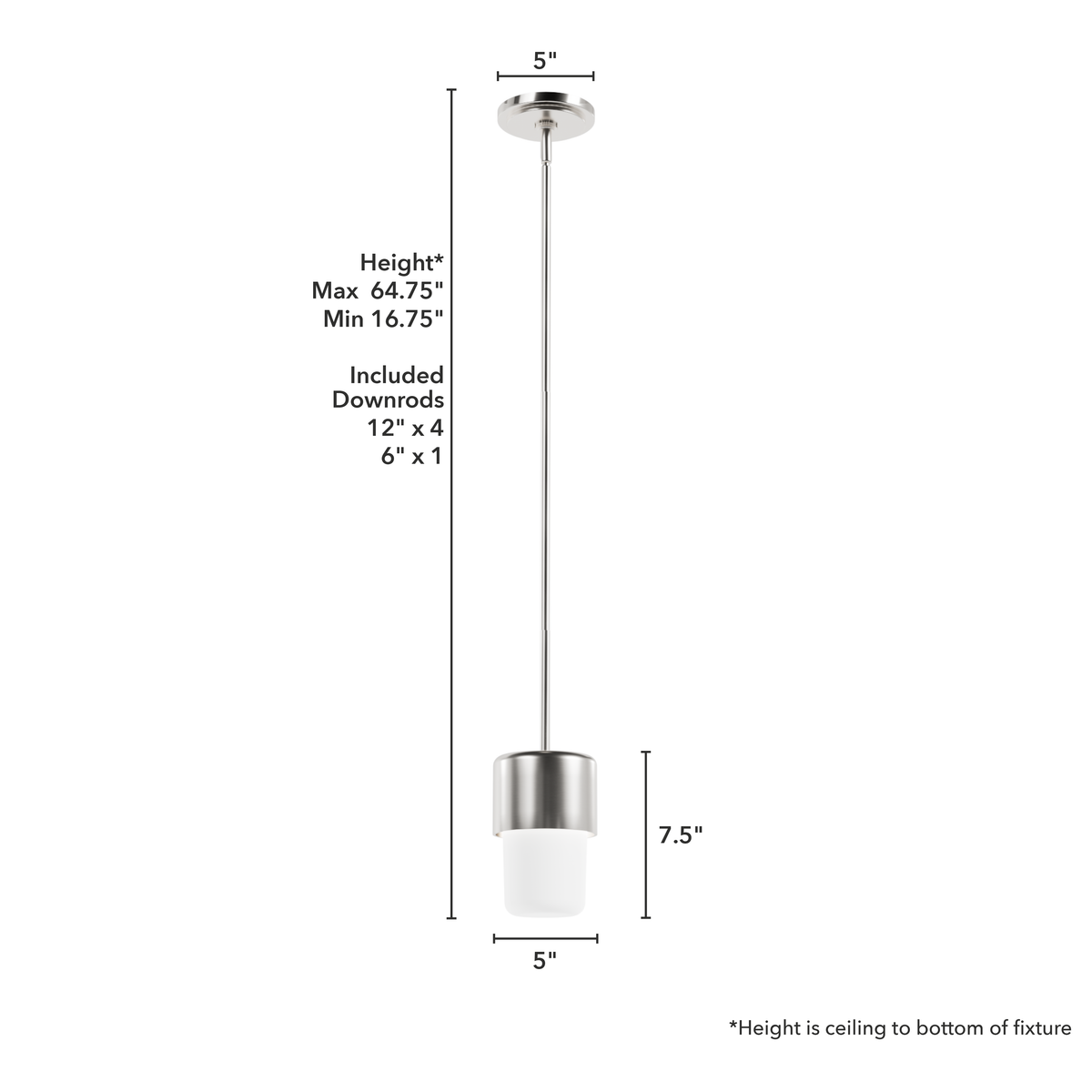 Station 5-inch 1-light Brushed Nickel Pendant with Frosted Cased White Glass