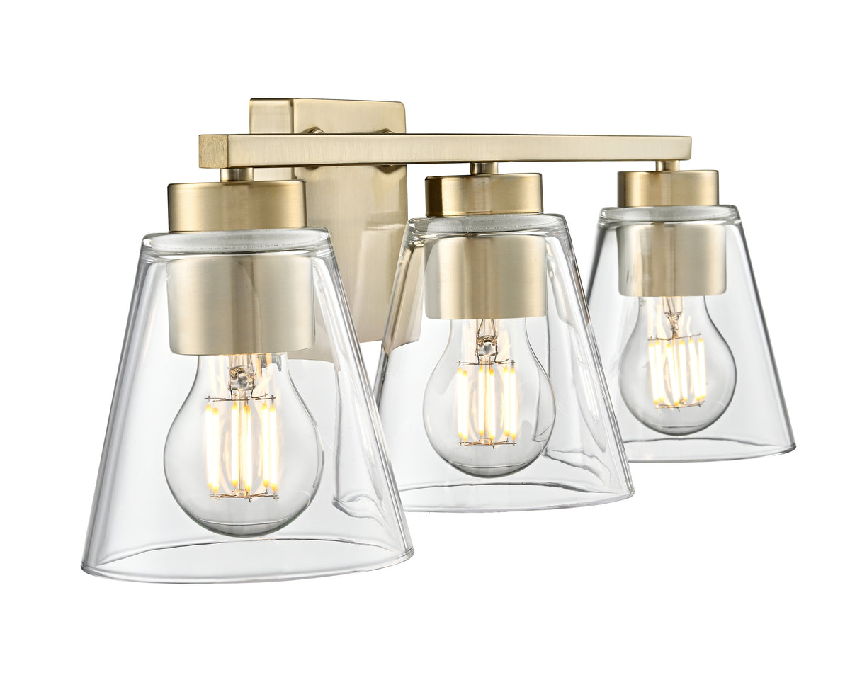 22-inch Strayhan Modern Gold 3-Light Clear Glass Bathroom Vanity Light