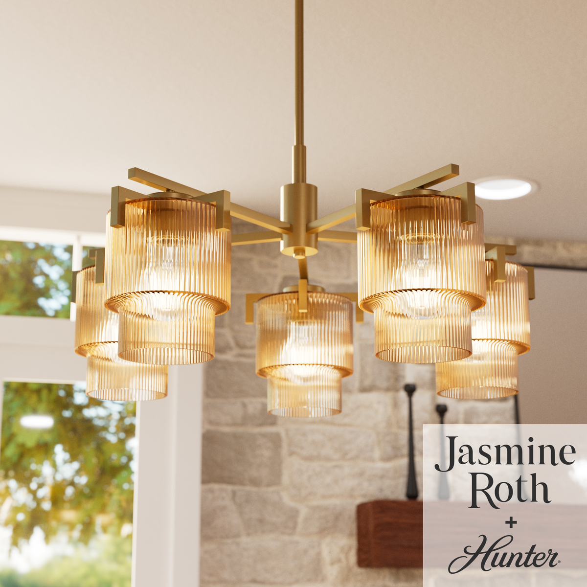 Ontario 27-inch 5-light Luxe Gold Chandelier with Amber Glass
