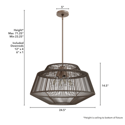 Brookhollow 24.5-inch 4-light Sable Rattan and Sable Pendant with Rattan Shade
