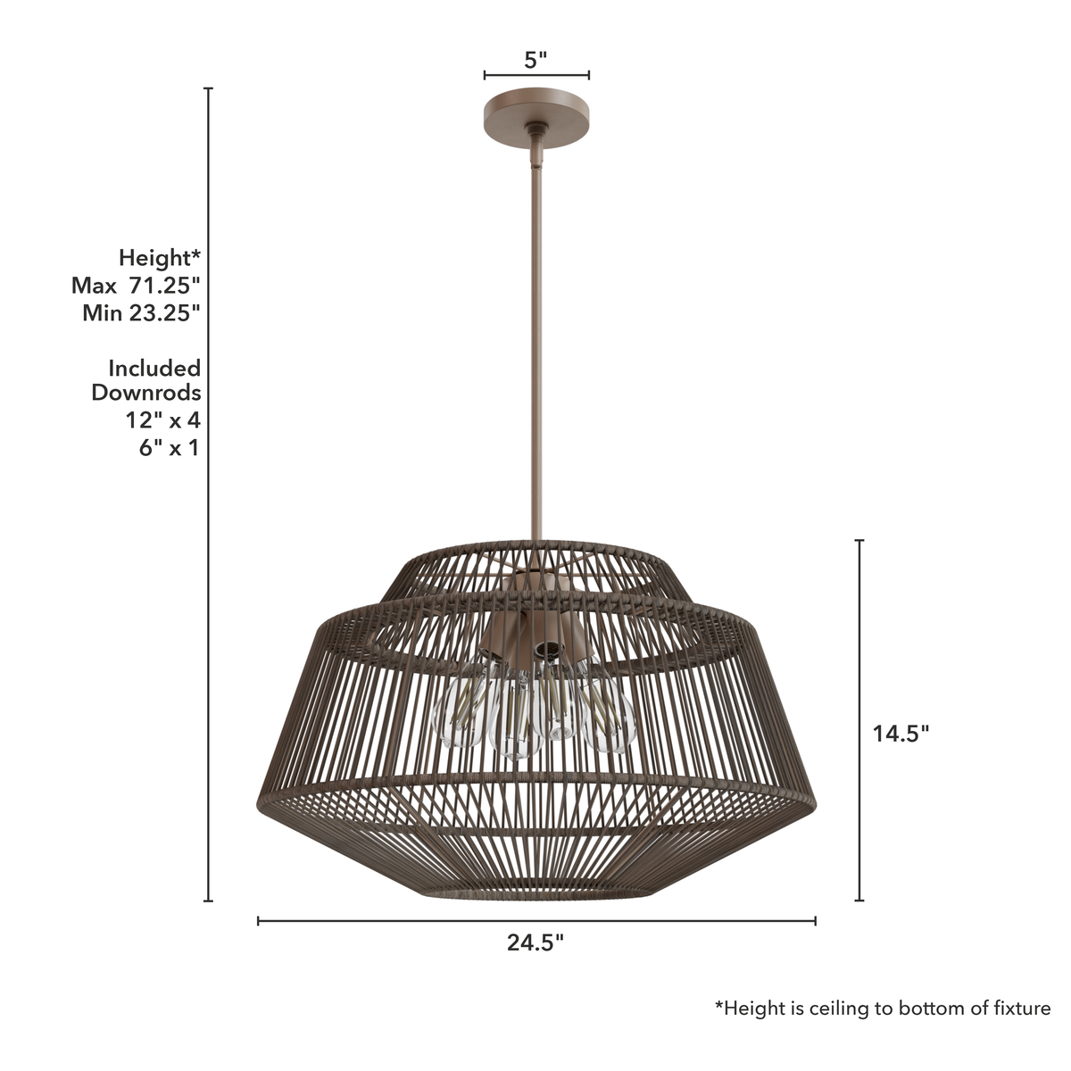 Brookhollow 24.5-inch 4-light Sable Rattan and Sable Pendant with Rattan Shade