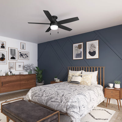 52 inch Anisten Matte Black Low Profile Ceiling Fan with LED Light Kit and Pull Chain