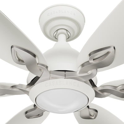 Casablanca 60 inch Azalea ENERGY STAR® Fresh White Damp Rated Ceiling Fan with LED Light Kit and Wall Control and Handheld Remote