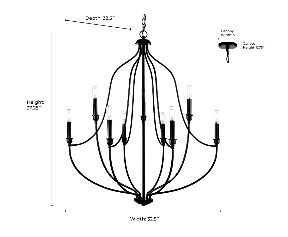 37.25'' Senoia Modern Gold 9 Light Chandelier