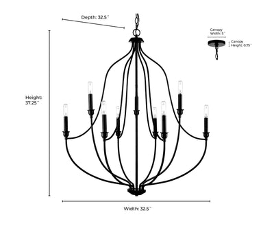 37.25'' Senoia Modern Gold 9 Light Chandelier