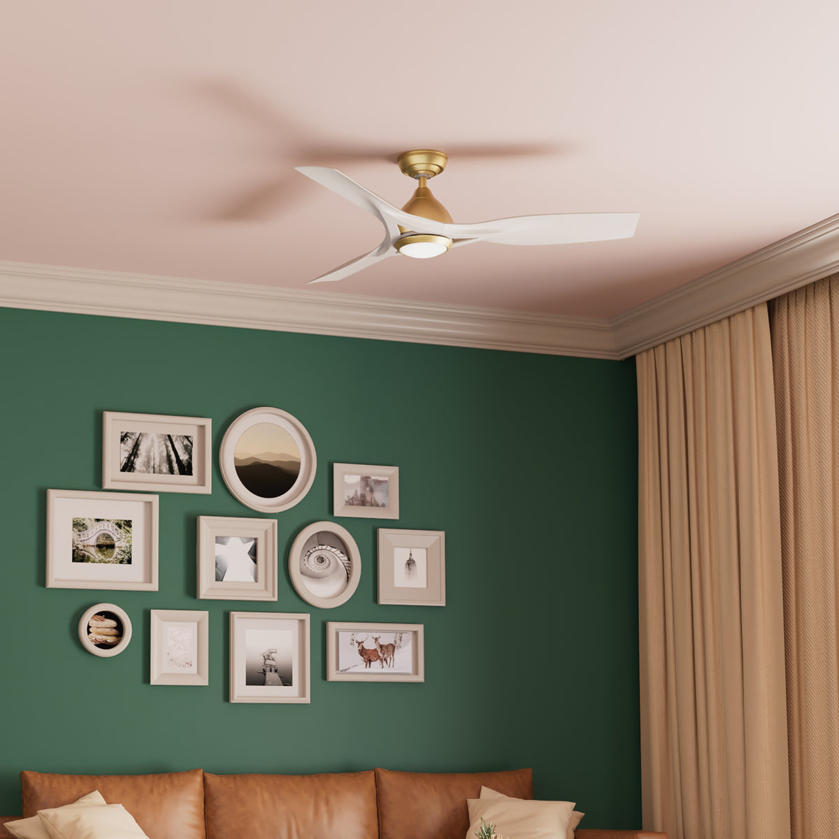 Casablanca 54 inch Elise ENERGY STAR® Alturas Gold Damp Rated Ceiling Fan with LED Light Kit and Wall Control and Handheld Remote