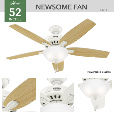 52 inch Newsome Fresh White LED Ceiling Fan with Pull Chain