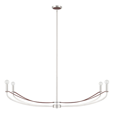 Sussex 47-inch 4-light Polished Nickel and Dark Brown Faux Leather Linear Chandelier