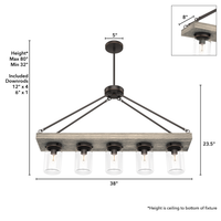 Devon Park 38-inch 5-light Onyx Bengal and Barnwood Linear Chandelier with Clear Glass