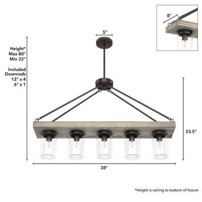 Devon Park 38-inch 5-light Onyx Bengal and Barnwood Linear Chandelier with Clear Glass