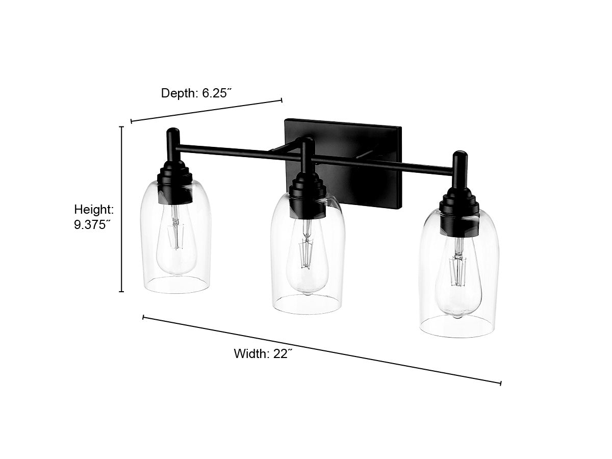 22'' Arlett Matte Black 3 Light Bath Vanity