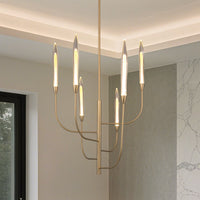 Calle 28-inch 6-light Brass LED Chandelier with Gold Leaf Hand Pressed Glass Shades