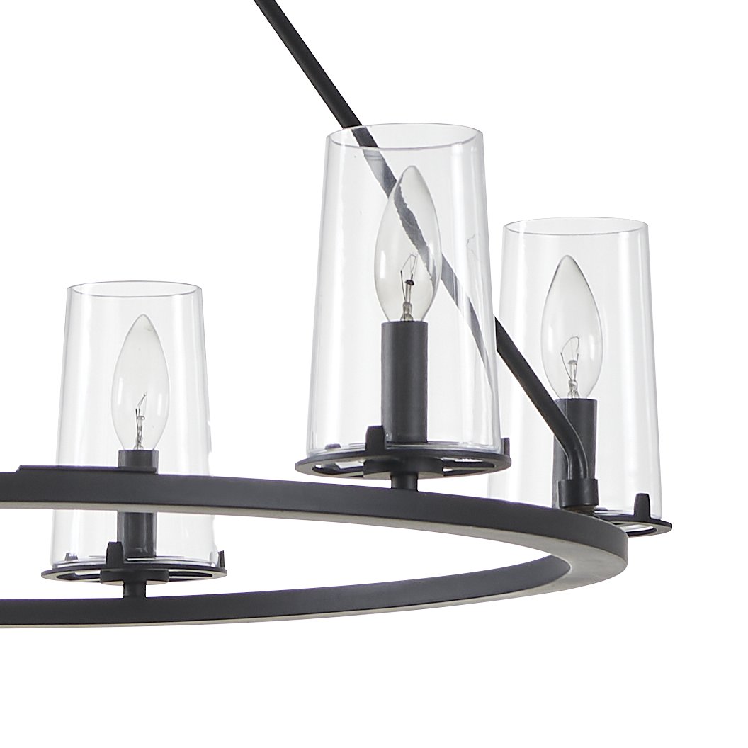 Jared 30-inch 6-light Matte Black Chandelier with Clear Glass Shades