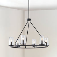 Jared 30-inch 6-light Matte Black Chandelier with Clear Glass Shades