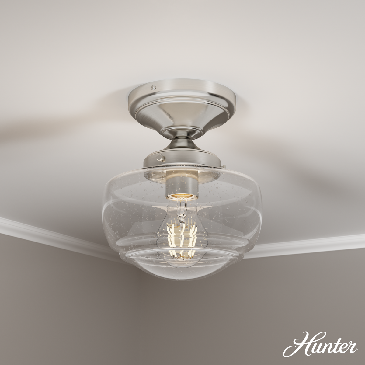 Saddle Creek 7.5-inch 1-light Brushed Nickel Semi-Flush Mount with Seeded Glass