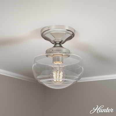 Saddle Creek 7.5-inch 1-light Brushed Nickel Semi-Flush Mount with Seeded Glass