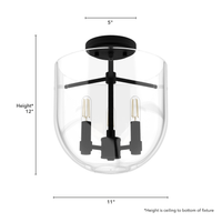 Sacha 11-inch 3-light Natural Black Iron Semi-Flush Mount with Clear Glass