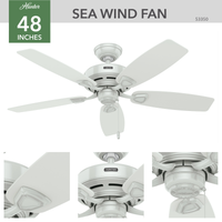 48 inch Sea Wind White Damp Rated Ceiling Fan and Pull Chain
