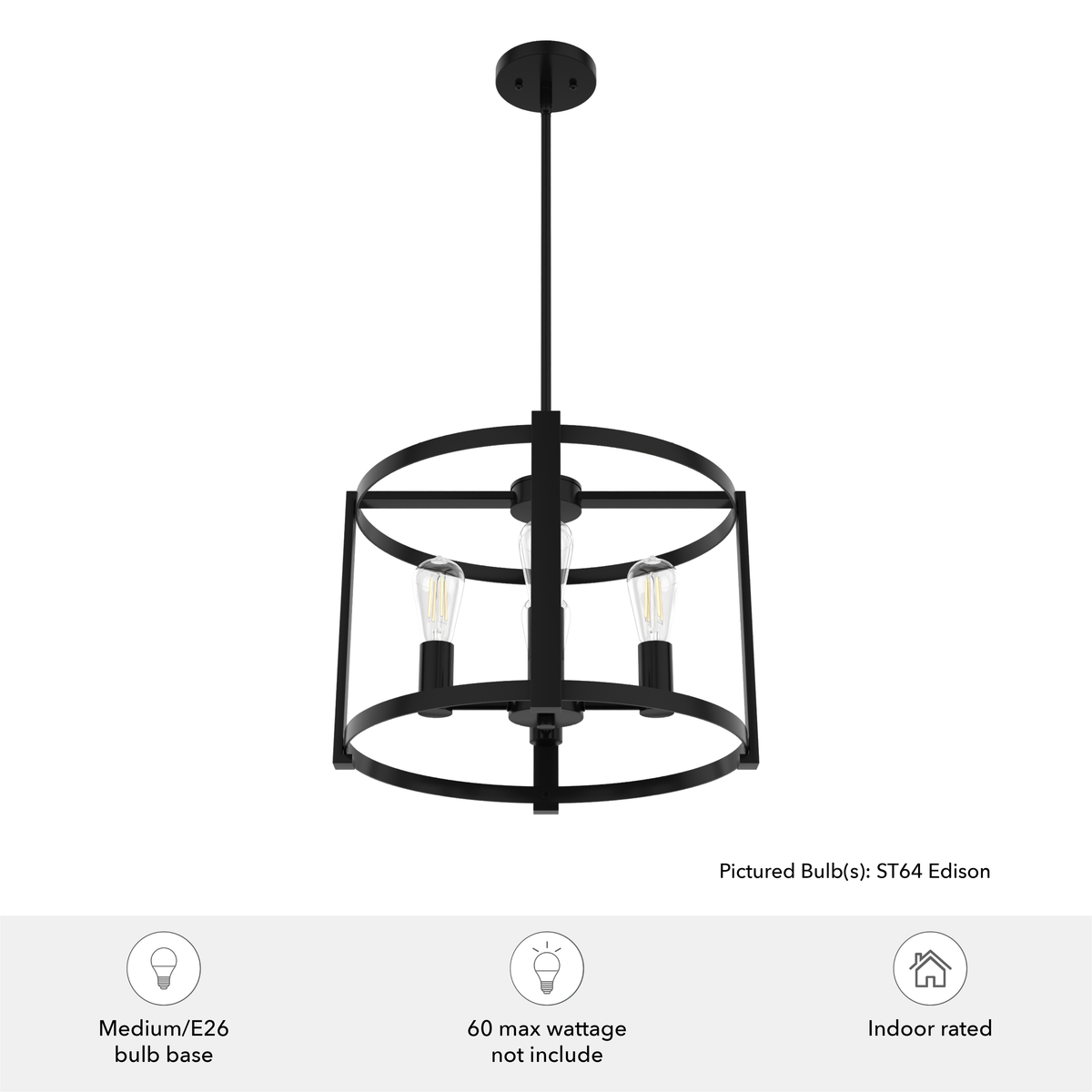 Astwood 18-inch 4-light Matte Black Drum Chandelier
