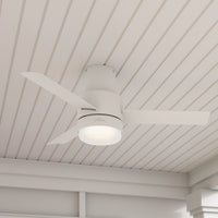 44 inch Gilmour Matte White Low Profile Damp Rated Ceiling Fan with LED Light Kit and Handheld Remote