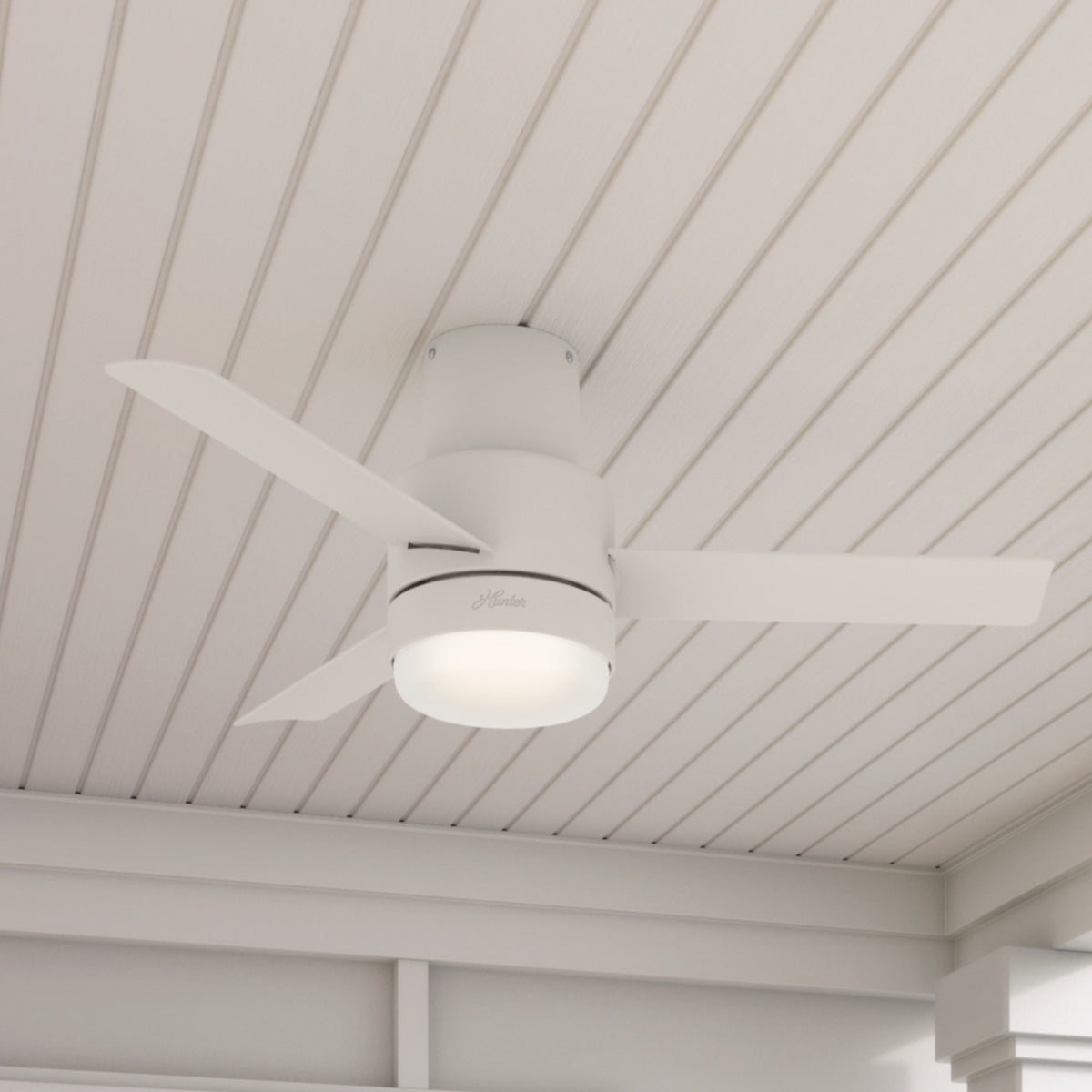 44 inch Gilmour Matte White Low Profile Damp Rated Ceiling Fan with LED Light Kit and Handheld Remote