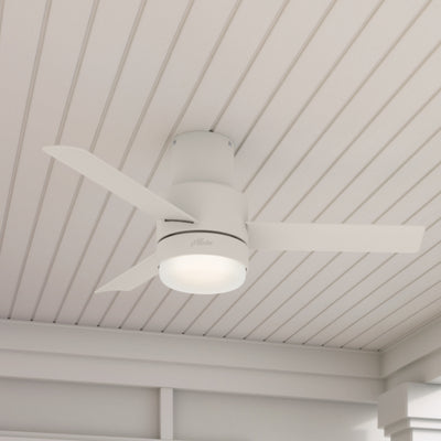 44 inch Gilmour Matte White Low Profile Damp Rated Ceiling Fan with LED Light Kit and Handheld Remote
