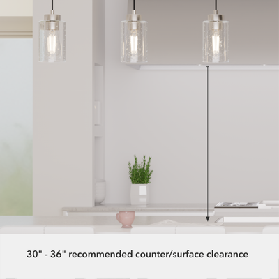 Hartland 26.75-inch 3-light Brushed Nickel Linear Pendant Cluster with Seeded Glass