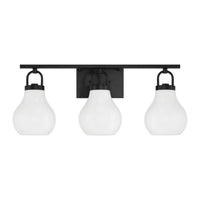 Mansfield 24-inch 3-light Matte Black Vanity Light with Opal Glass Shades