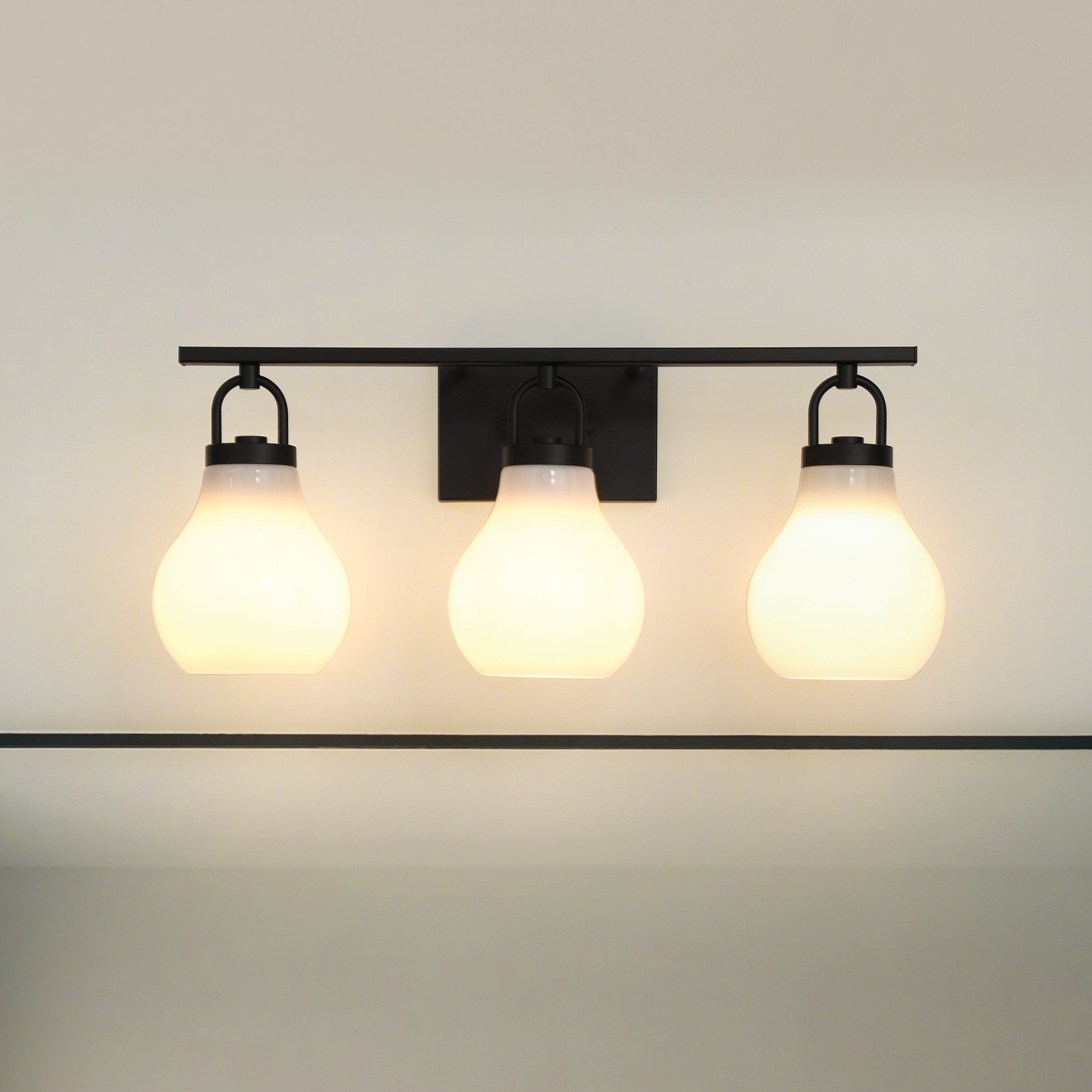 Mansfield 24-inch 3-light Matte Black Vanity Light with Opal Glass Shades