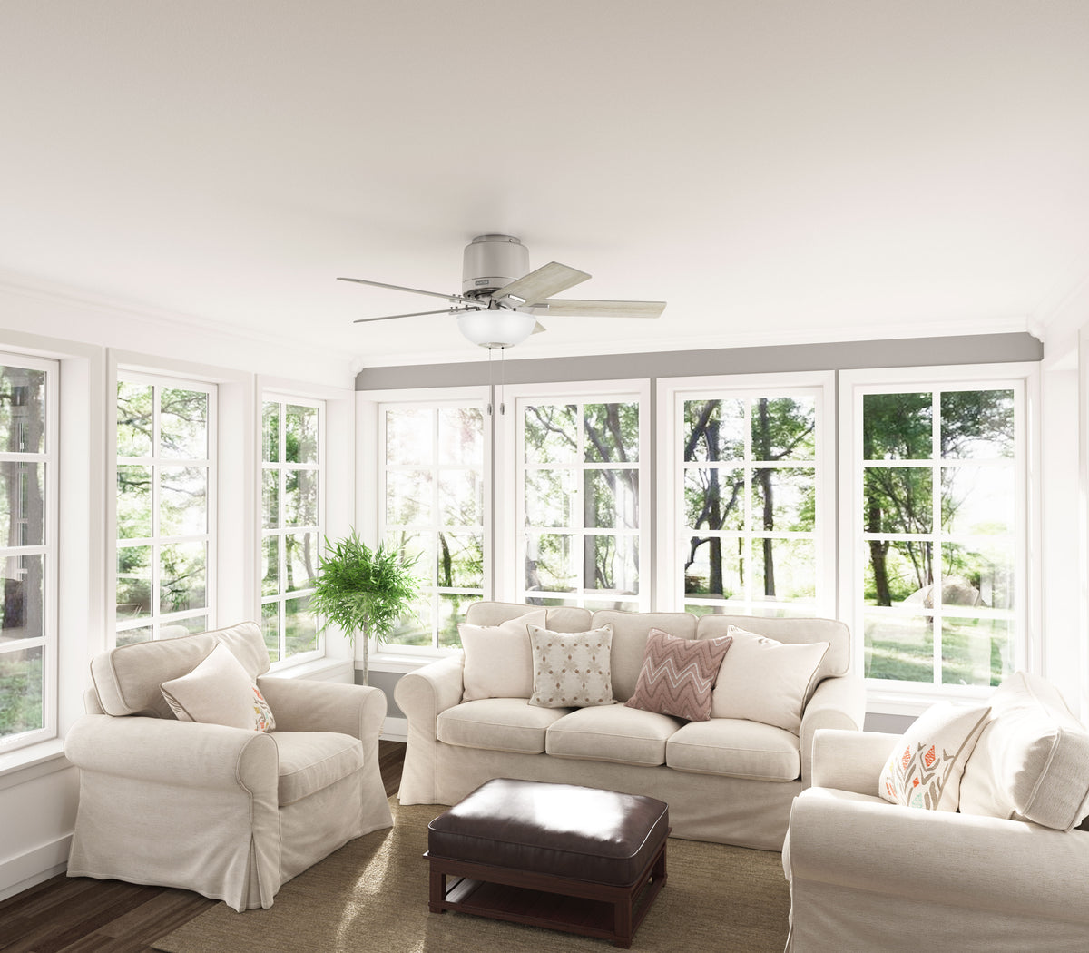 44 inch Fitzgerald Brushed Nickel Low Profile Ceiling Fan with LED Light Kit and Pull Chain