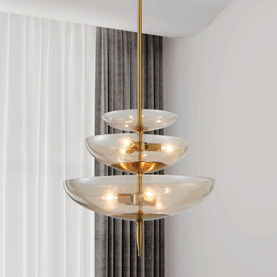 Fiorello 21-inch 6-light Brushed Gold Pendant Light with Smoked Amber Glass Shades