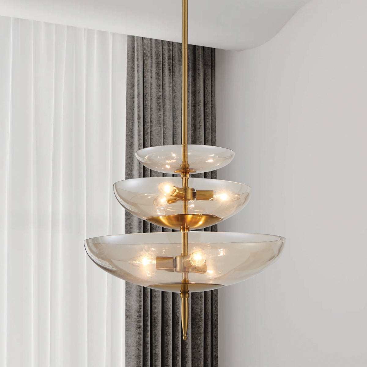 Fiorello 21-inch 6-light Brushed Gold Pendant Light with Smoked Amber Glass Shades