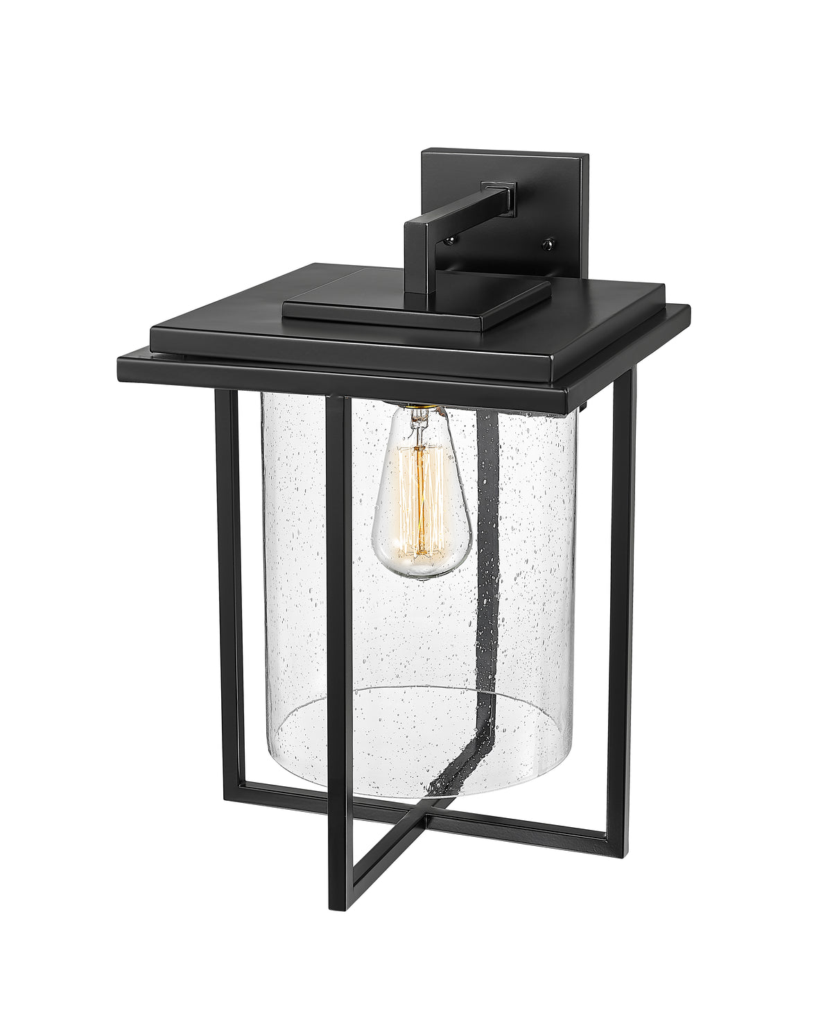 17-inch Adair Powder Coated Black 1-Light Outdoor Wall Sconce with Clear Seeded Glass
