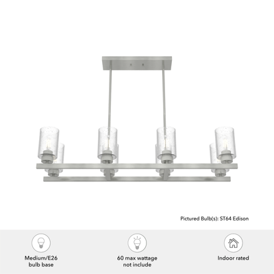 Hartland 40-inch 8-light Brushed Nickel Linear Chandelier with Seeded Glass