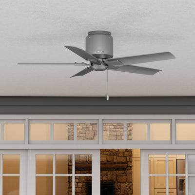 44 inch Terrace Cove Matte Silver Low Profile Damp Rated Ceiling Fan and Pull Chain
