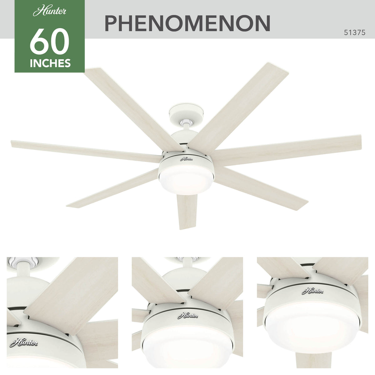 60 inch Phenomenon Wi-Fi ENERGY STAR® Matte White Ceiling Fan with LED Light Kit and Wall Control
