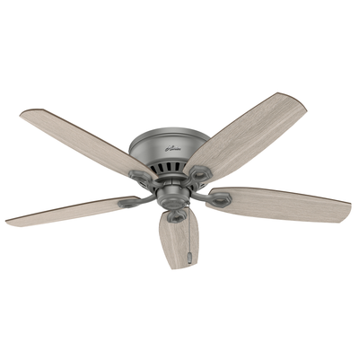 52 inch Builder Matte Silver Low Profile Ceiling Fan with LED Light Kit and Pull Chain