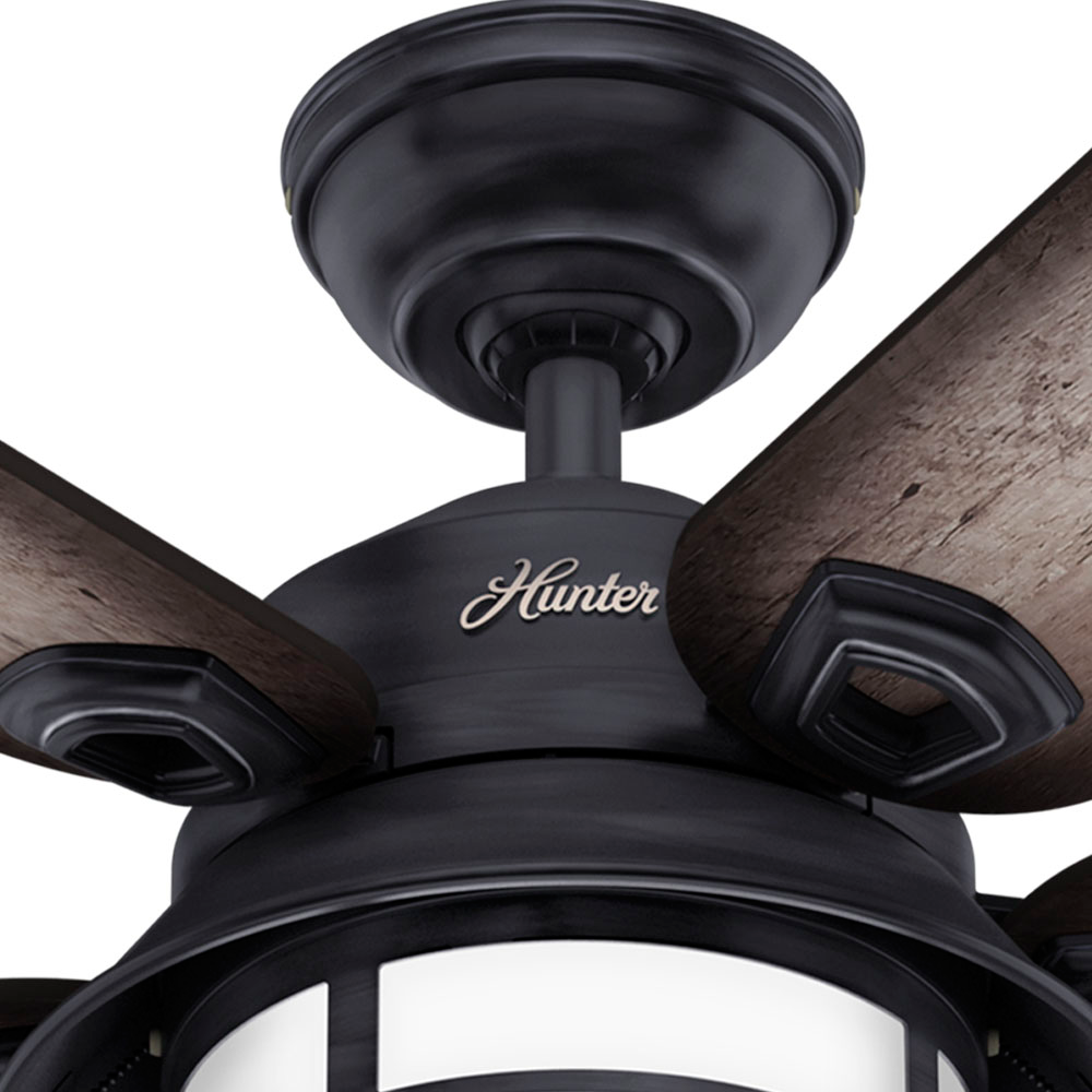 54 inch Key Biscayne Weathered Zinc Damp Rated Ceiling Fan with LED Light Kit and Pull Chain