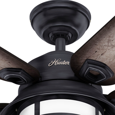 54 inch Key Biscayne Weathered Zinc Damp Rated Ceiling Fan with LED Light Kit and Pull Chain