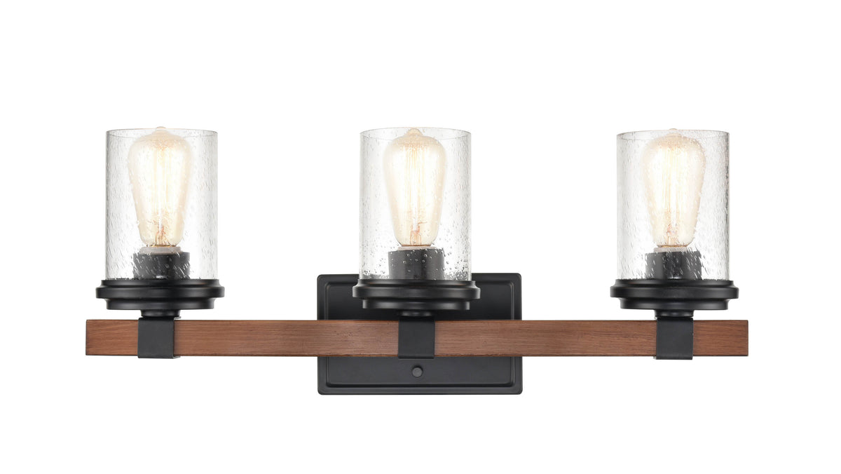 23'' Taos Matte Black/Wood Grain 3 Light Bath Vanity