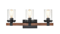23'' Taos Matte Black/Wood Grain 3 Light Bath Vanity