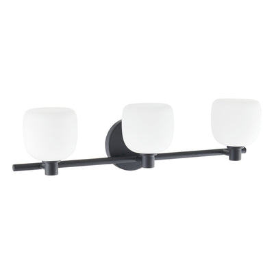 Valentina 24-inch 3-light Matte Black Vanity Light with Etched Opal Glass Shades