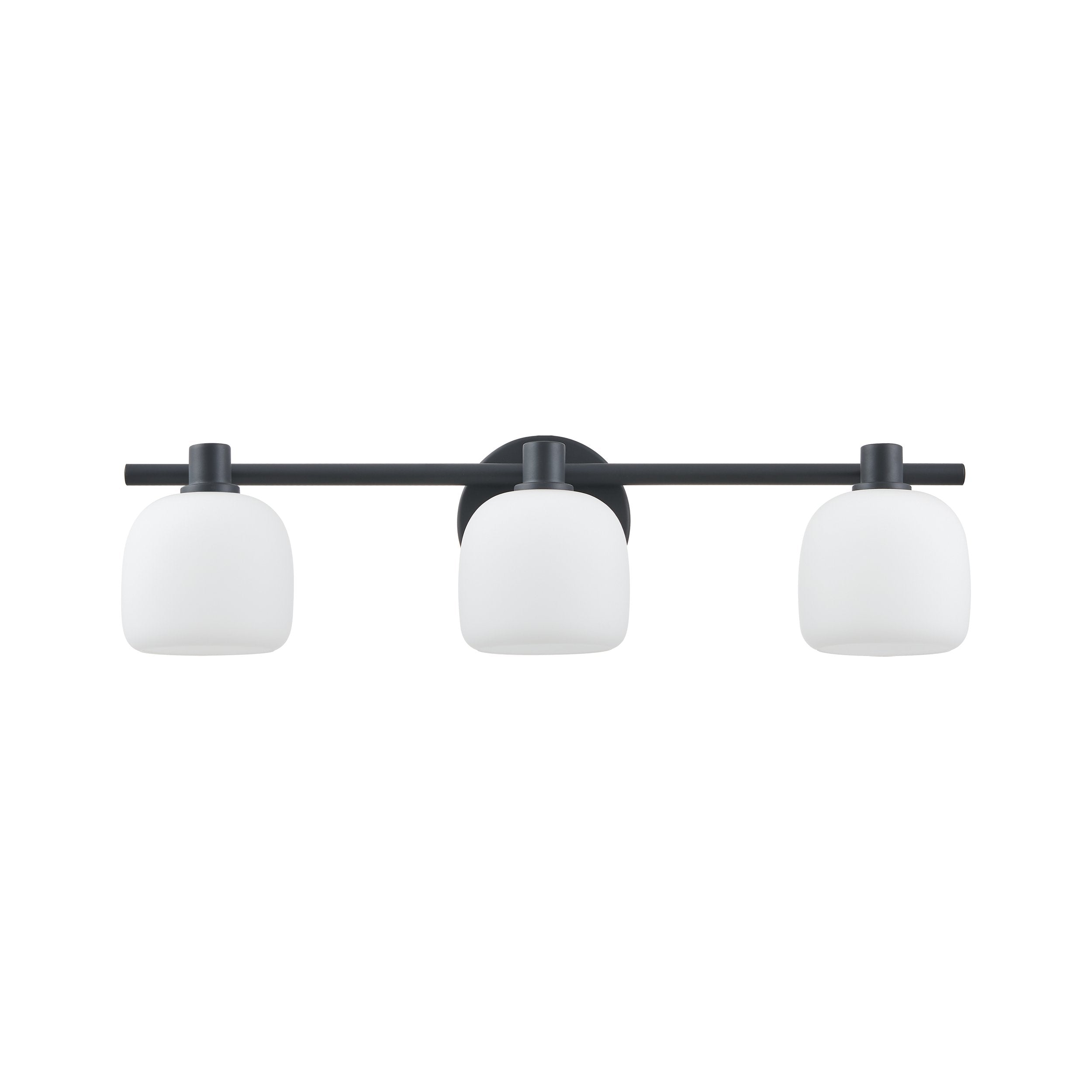Valentina 24-inch 3-light Matte Black Vanity Light with Etched Opal Glass Shades