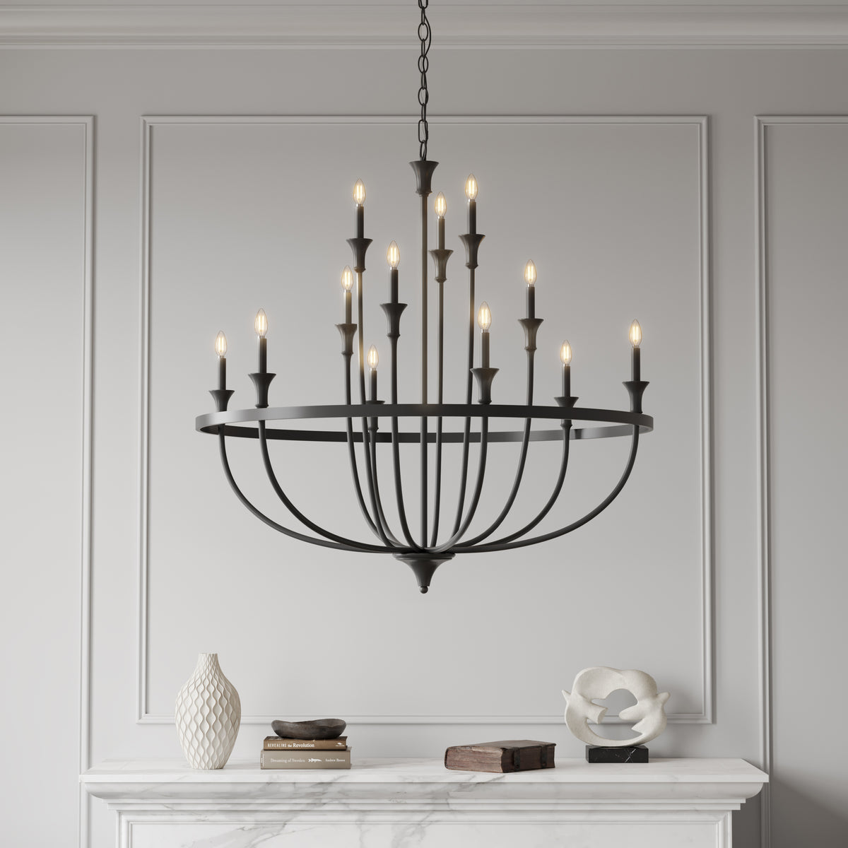 40.2'' Emery Matte Black 12 Light Chandelier