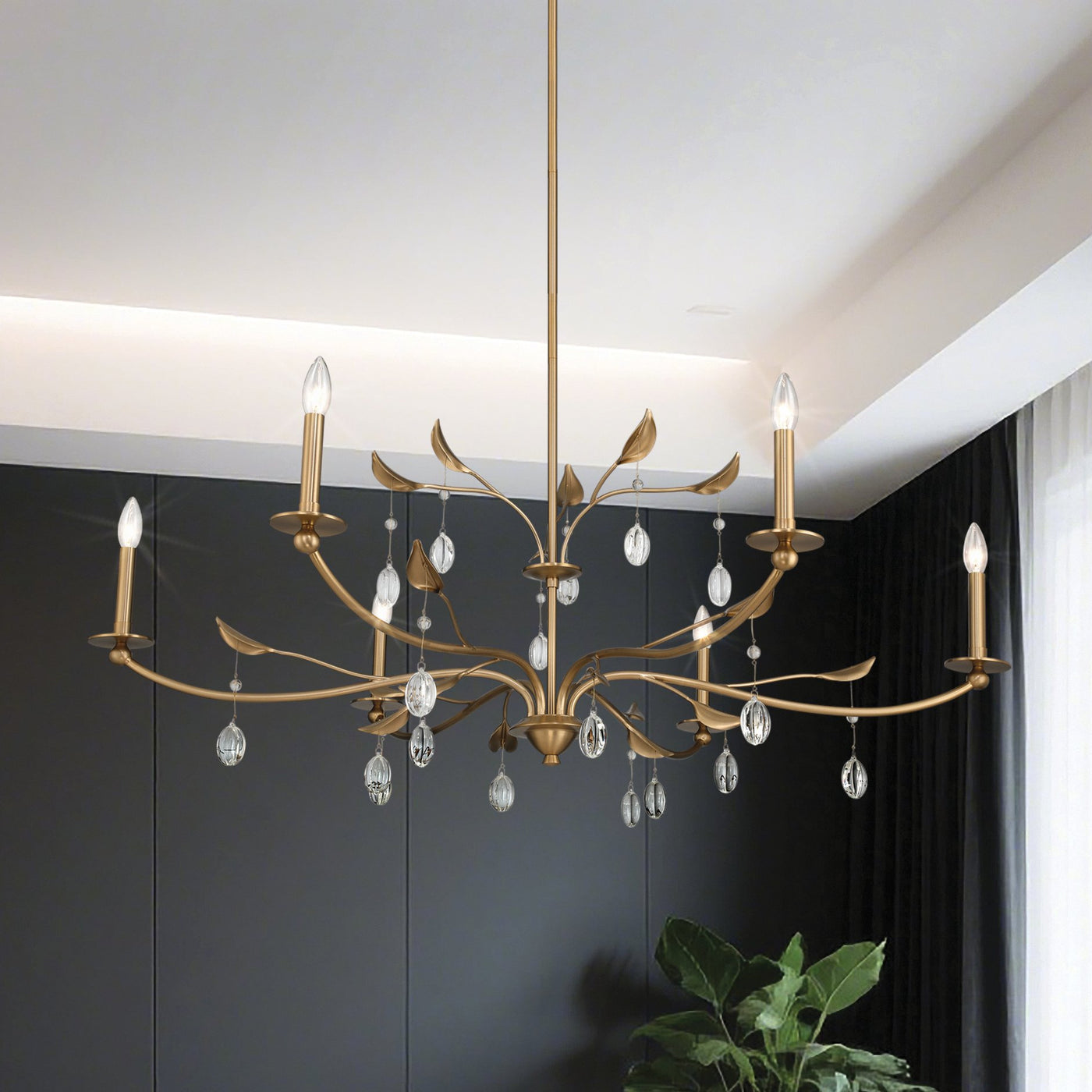 Presley 48-inch 6-light Champagne Gold Chandelier with Clear Glass Drops