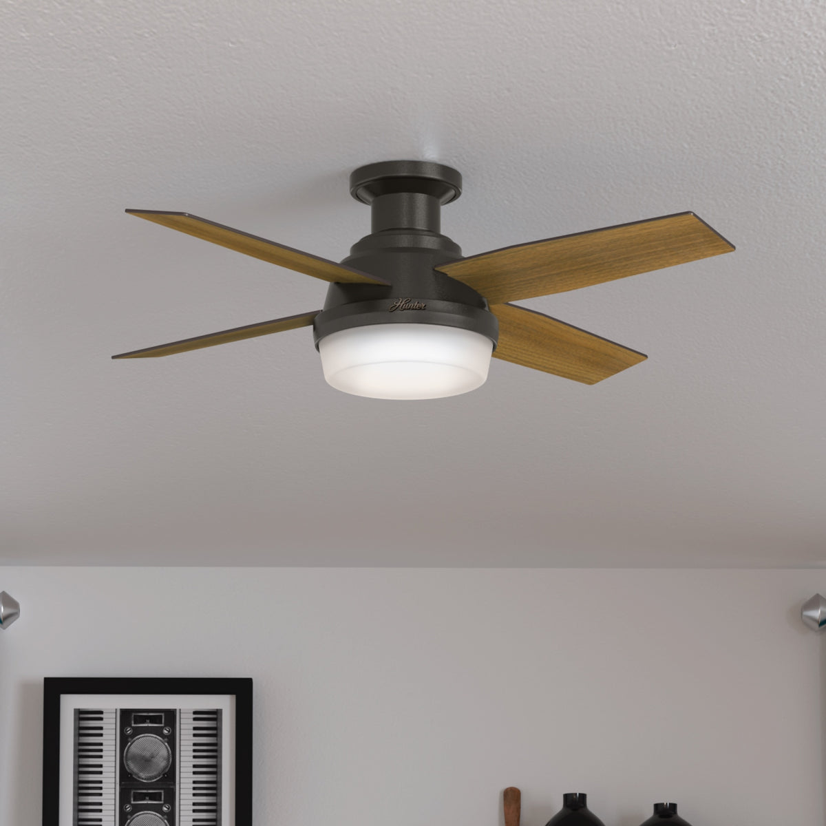44 inch Dempsey Noble Bronze Low Profile Ceiling Fan with LED Light Kit and Handheld Remote