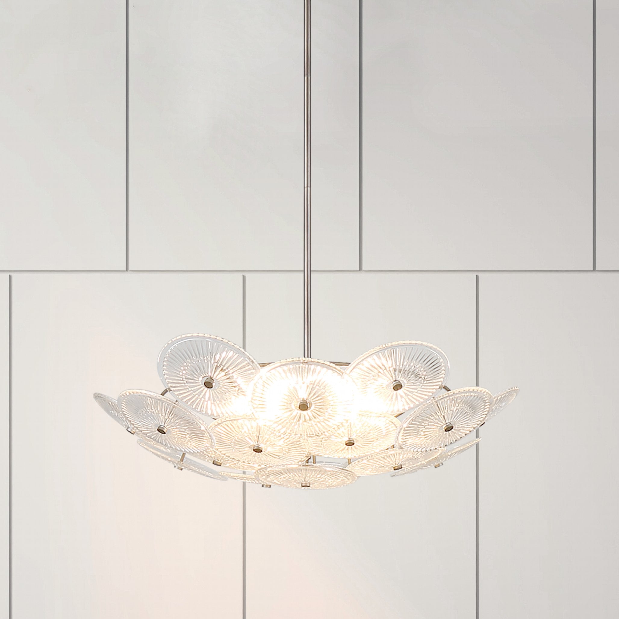 Avril 29-inch 6-light Forged Bronze Chandelier with Clear Starburst Glass Shade